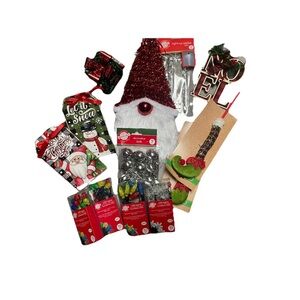 Christmas Decoration Bundle with Santa Hat and Ornaments plus Burlap Party bags